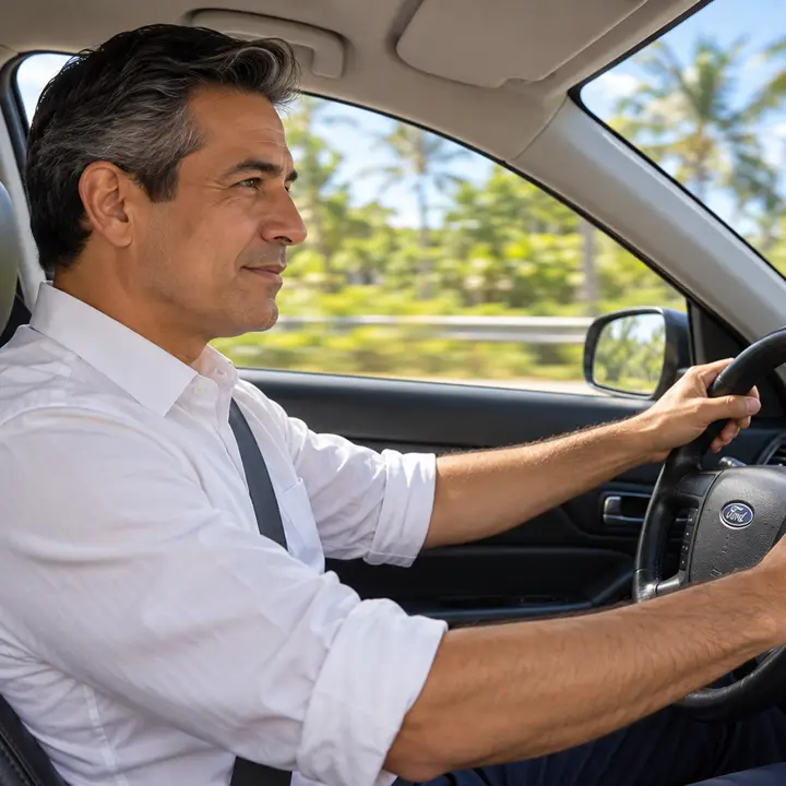 Conductor de Prince Tours manejando con las manos en el volante y la mirada en la vía